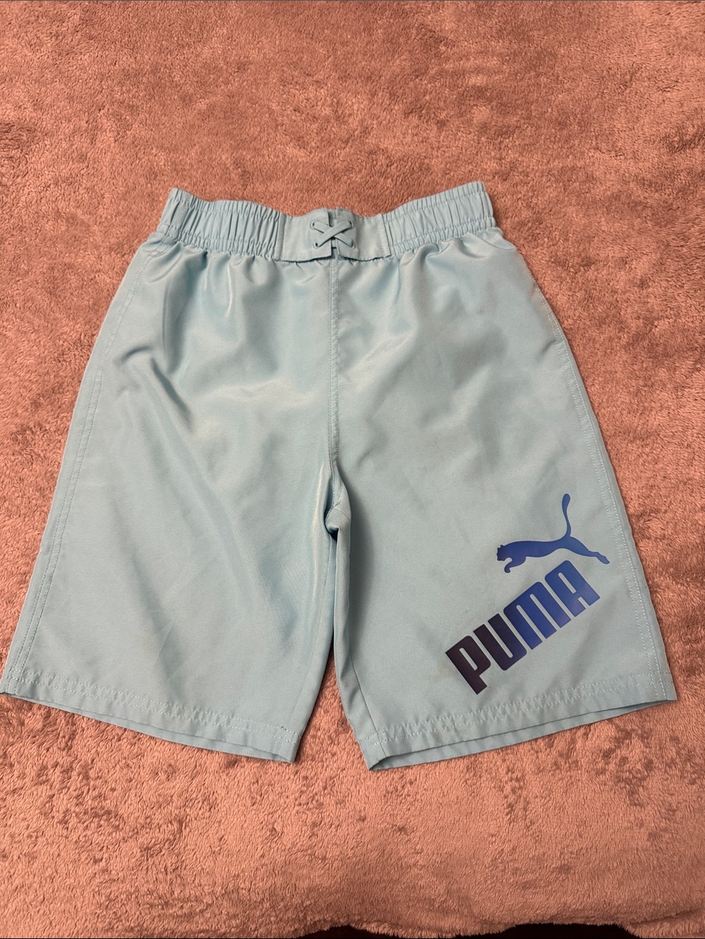 Puma Boy’s Light Blue Athletic Shorts with Navy Logo, L